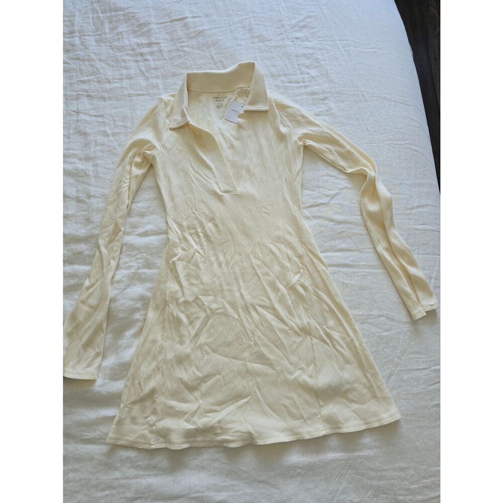 NWT American Eagle Outfitters Cream Ribbed Polo A Line Dress